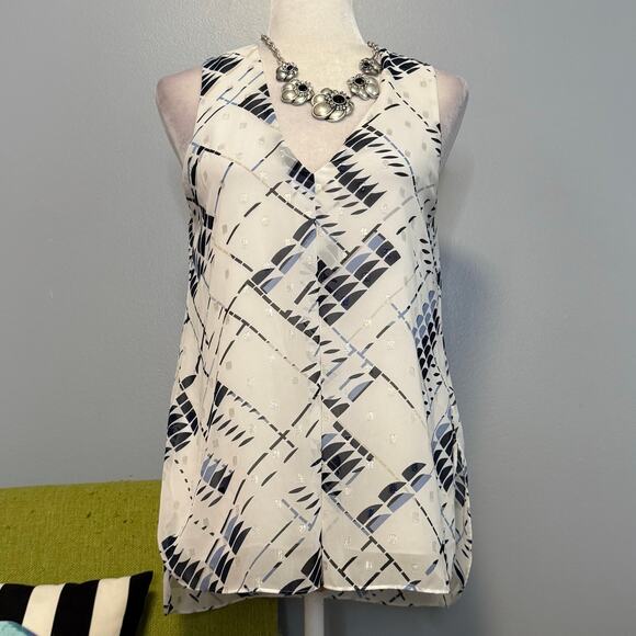 White House Black Market Tops - White House Black Market WHBM Blue Silver Chiffon Sleeveless Blouse Top XS